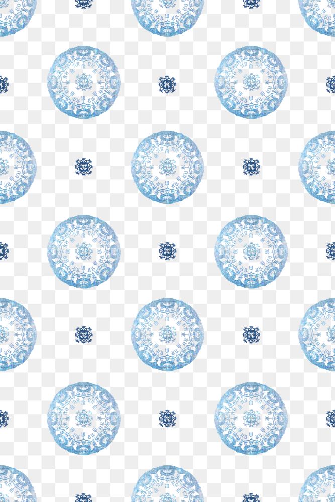Vintage png floral mandala pattern background in blue, remixed from Noritake factory china porcelain tableware design