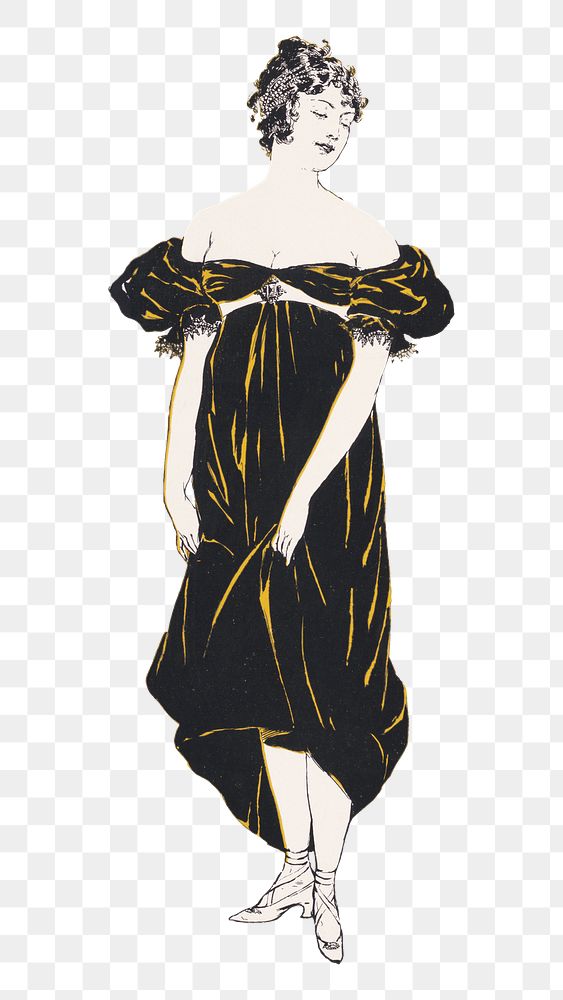 Flapper woman png design element, remixed from artworks by Edward Penfield