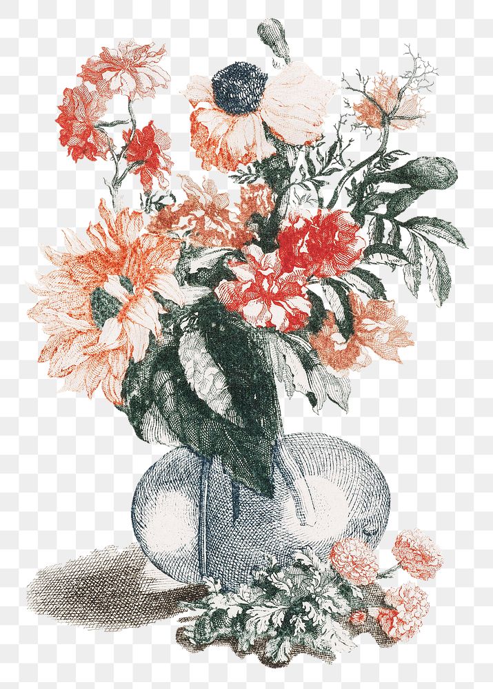 Ancient ornamental flower vase png sticker vintage illustration
