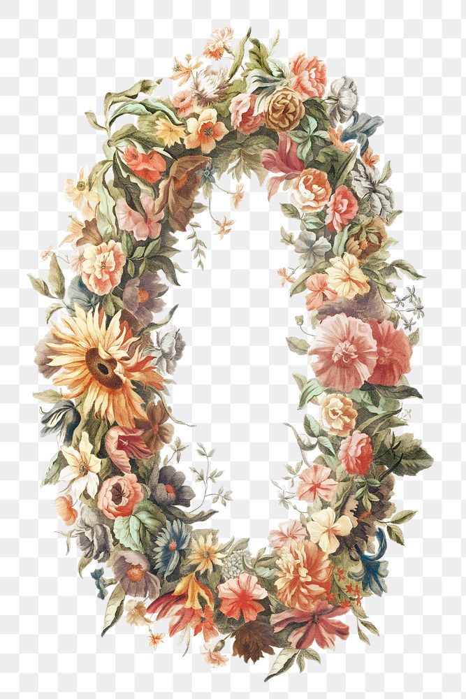 Png floral wreath sticker vintage frame