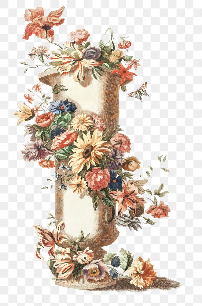 Flower bouquet in vase png sticker vintage botanical