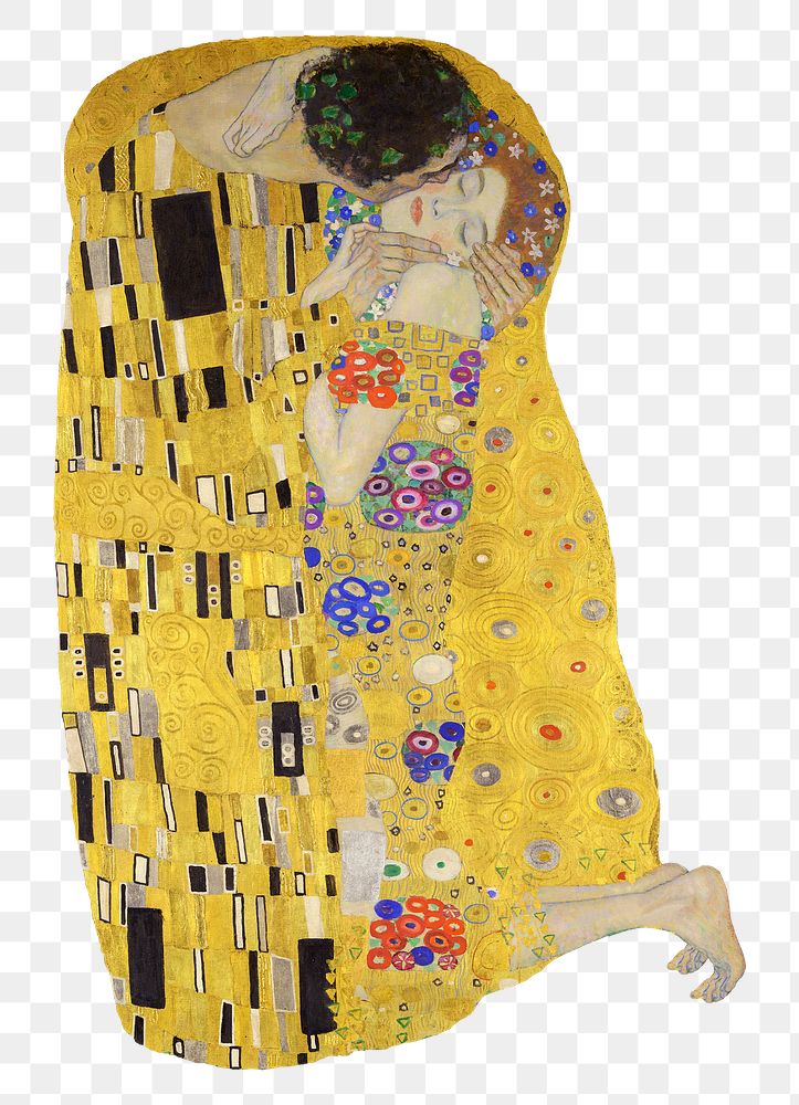The kiss png famous painting sticker, remixed from artworks by Gustav Klimt