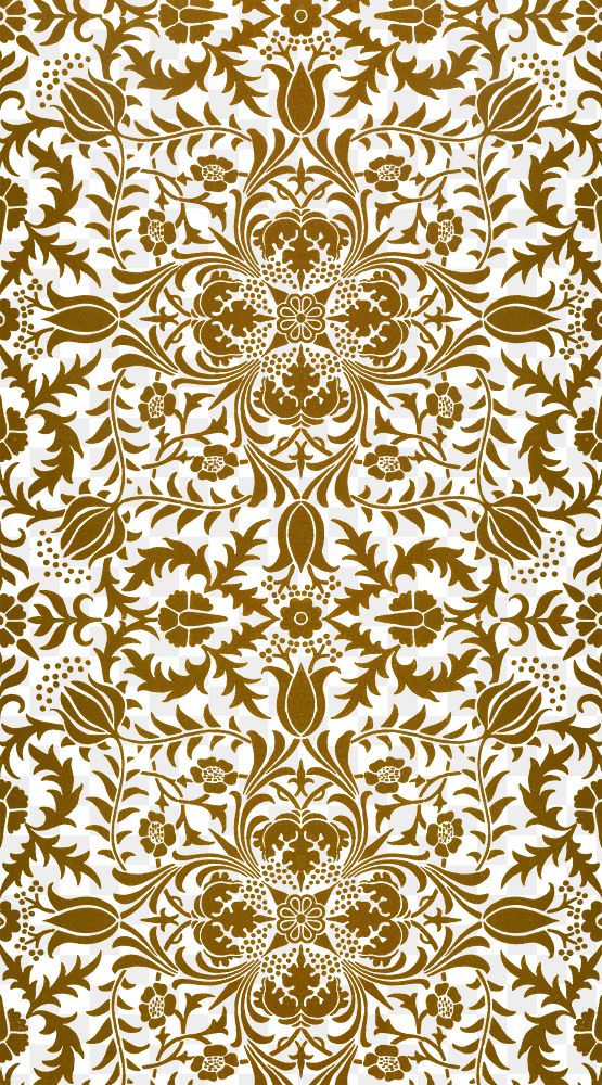 William Morris's png vintage pattern, brown flower illustration, remix from the original artwork