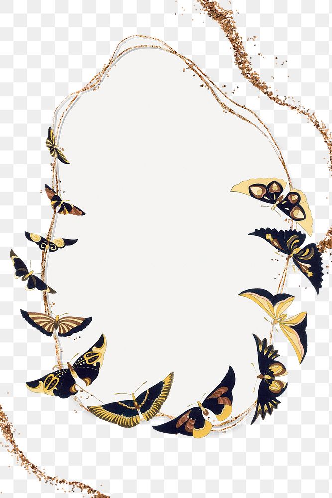 Butterfly png frame background, gold glitter illustration 