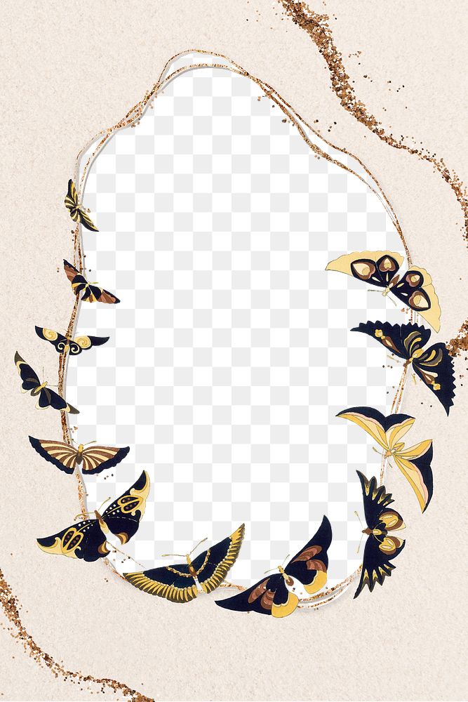 Aesthetic butterfly png frame background, gold glitter design