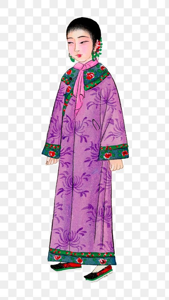 Png woman in purple Manchu robe on transparent background