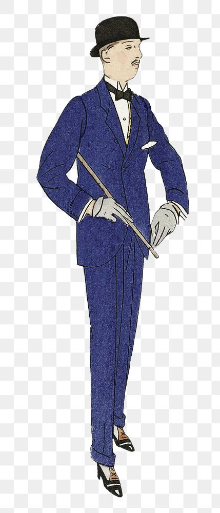 Man png in blue vintage tuxedo suit, remixed from the artworks by Bernard Boutet de Monvel