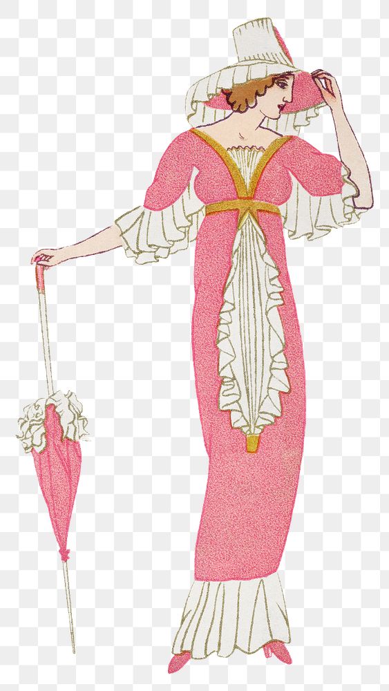 Woman png in pink long dress, remixed from the artworks by Otto Friedrich Carl Lendecke