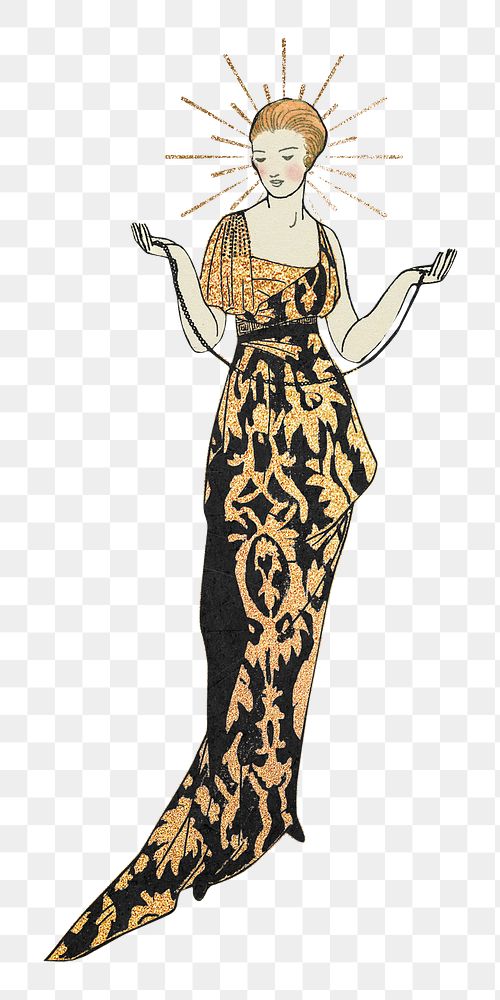 Png woman wearing gold glitter dress, remixed from the artworks by Bernard Boutet de Monvel