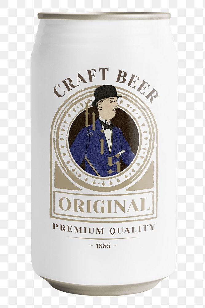 Can png mockup of craft beer with old man illustration remix from the artworks by Bernard Boutet de Monvel