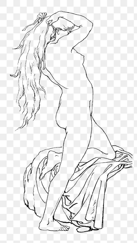 Nude woman posing vintage illustration design element