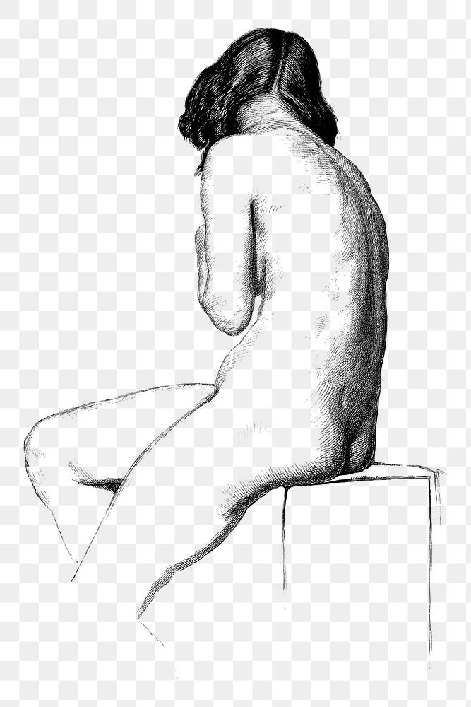 Nude woman posing vintage illustration design element