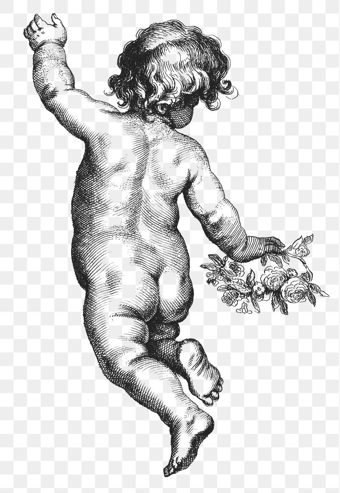Vintage cute cherub dancing png illustration