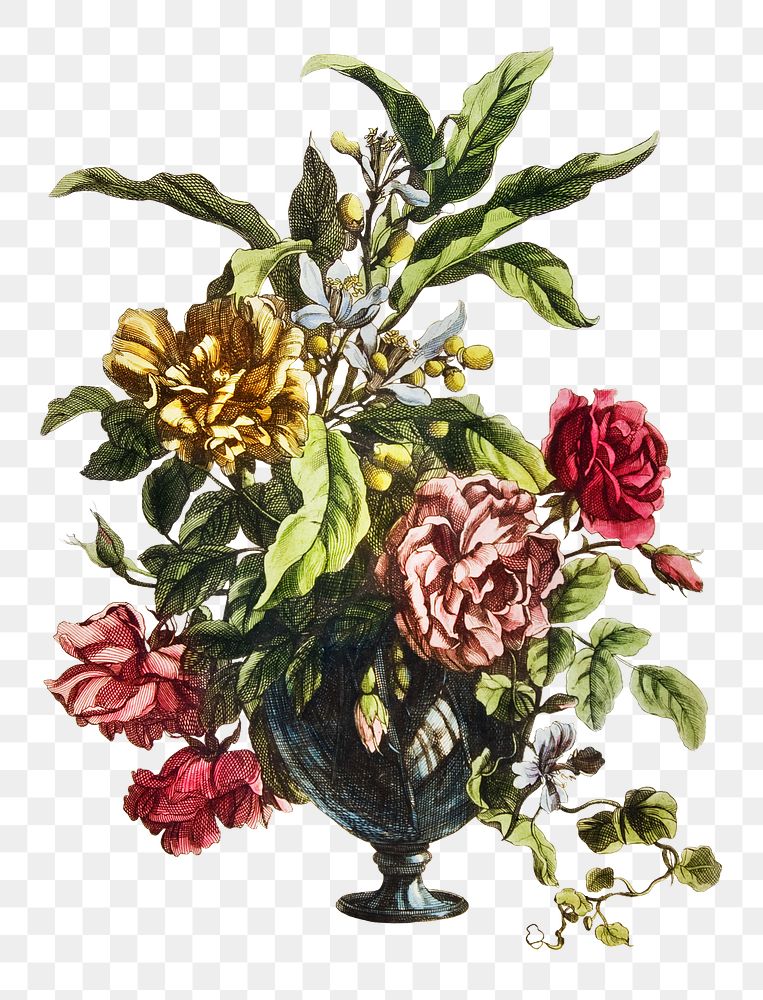 Vintage vase of flowers png sticker illustration, remix from artworks by Jean Baptiste Monnoyer
