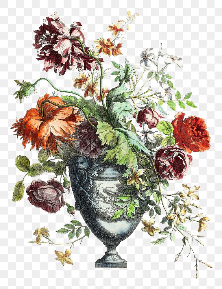 Vintage vase of flowers png illustration, remix from artworks by Jean Baptiste Monnoyer
