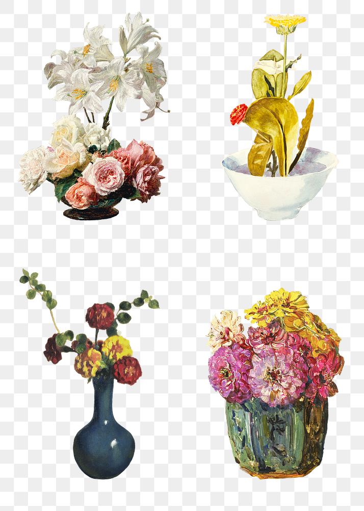Vintage flowers png sticker illustration set