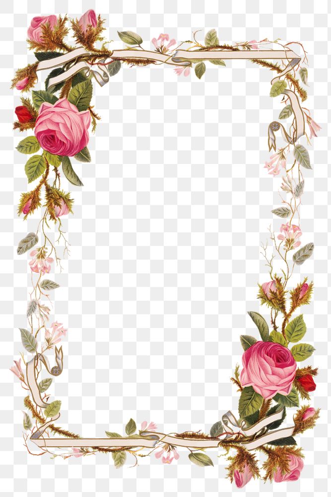 Vintage pink roses png border frame illustration, remix from artworks by L. Prang & Co.