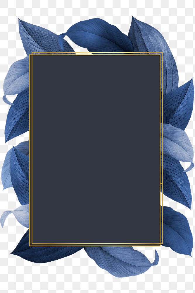 Blue leaves with golden rectangle frame background design element