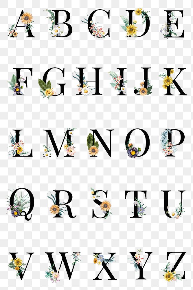 Flower alphabet png floral typography set