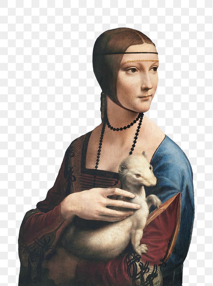Png Lady with an Ermine sticker, Leonardo da Vinci's famous portrait on transparent background, remastered by rawpixel