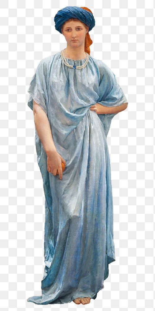 Woman png sticker, vintage blue dress, remixed from the artworks by Albert Joseph Moore