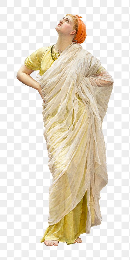 Woman png sticker, vintage yellow dress, remixed from the artworks by Albert Joseph Moore