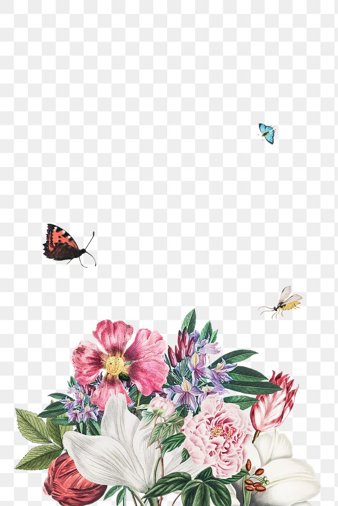 Vintage flowers, butterflies and insect background design resource