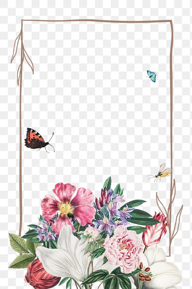 Vintage floral frame with butterfly and insect design element
