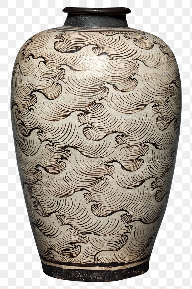 Vintage Chinese wave vase png, featuring public domain artworks