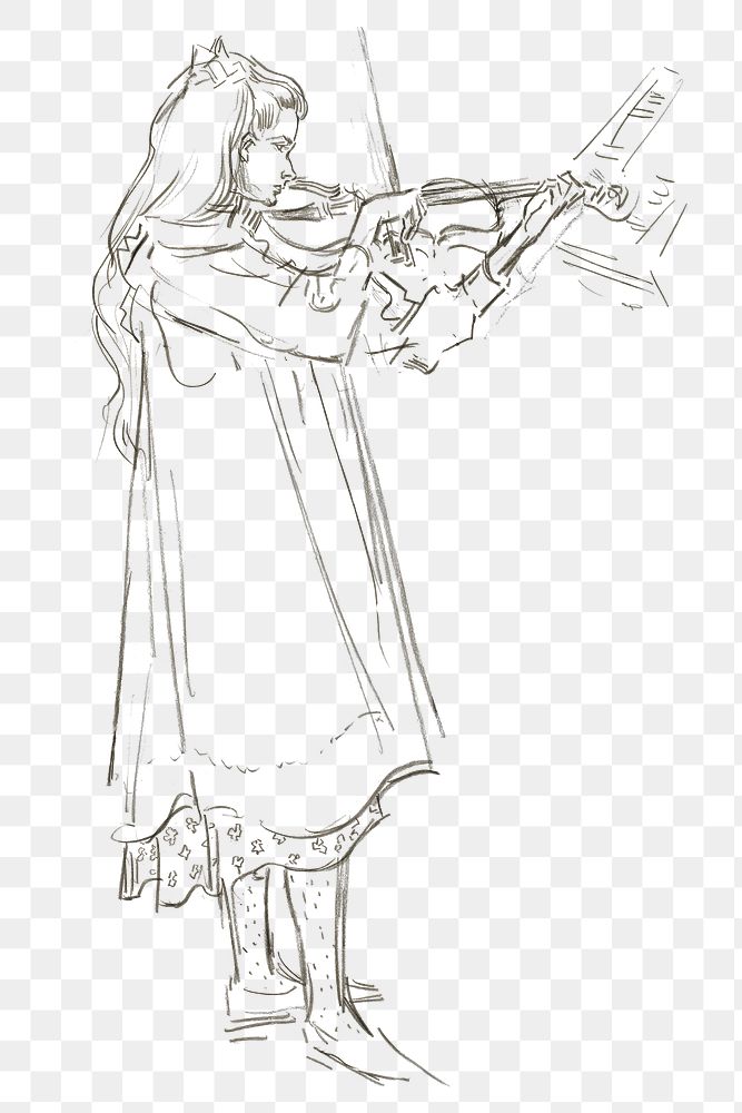 Png girl playing violin, remixed from the artworks of Jan Toorop.
