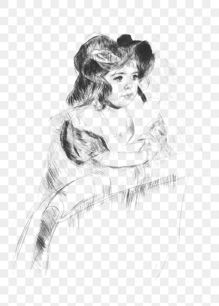 Vintage hand drawn girl illustration, remixed from the artworks of Mary Cassatt.