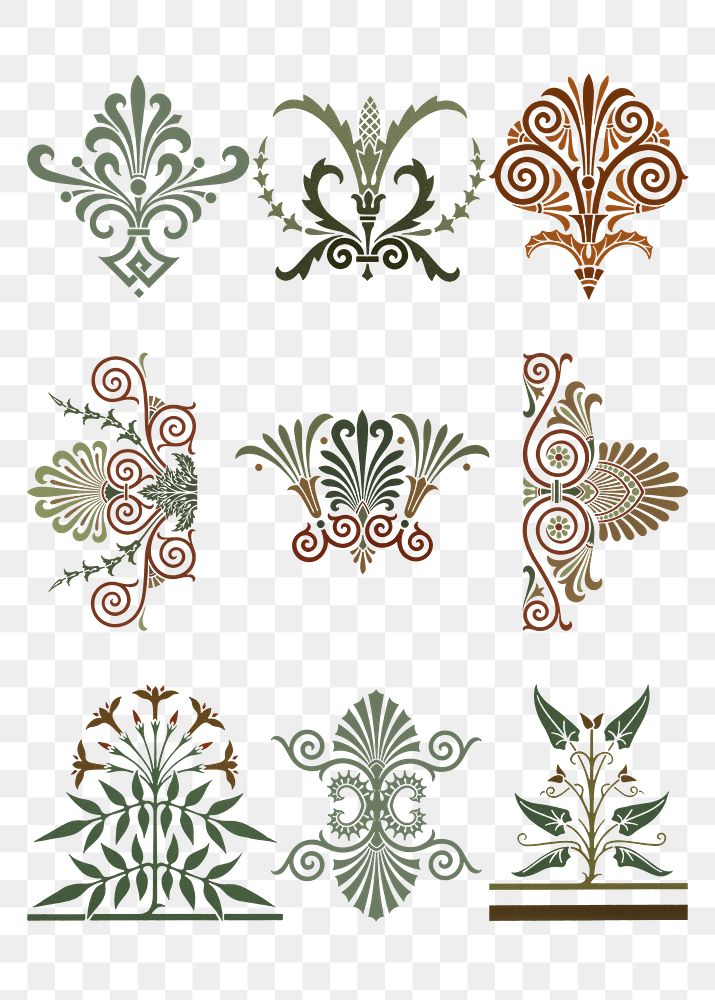 Ancient Greek ornamental element png sticker set