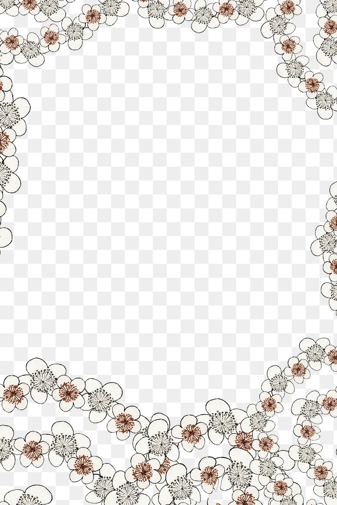 White Japanese plum blossom png pattern frame, remix of artwork by Watanabe Seitei