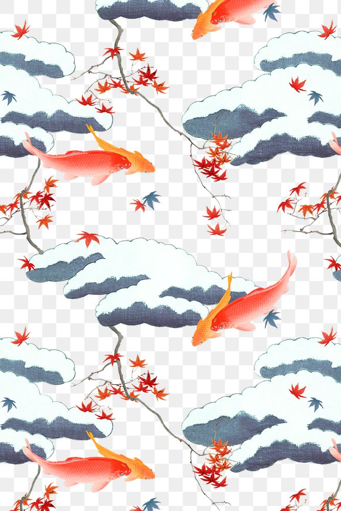 Vintage Japanese seamless png pattern, remix of artwork by Watanabe Seitei