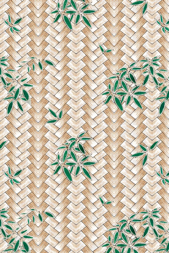 Traditional Japanese bamboo weave with leaves png pattern, remix of artwork by Watanabe Seitei