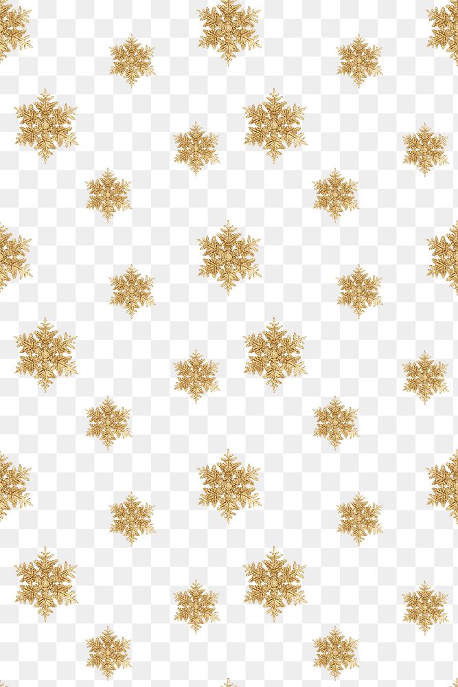 Festive png gold snowflake pattern background, remix of photography by Wilson Bentley