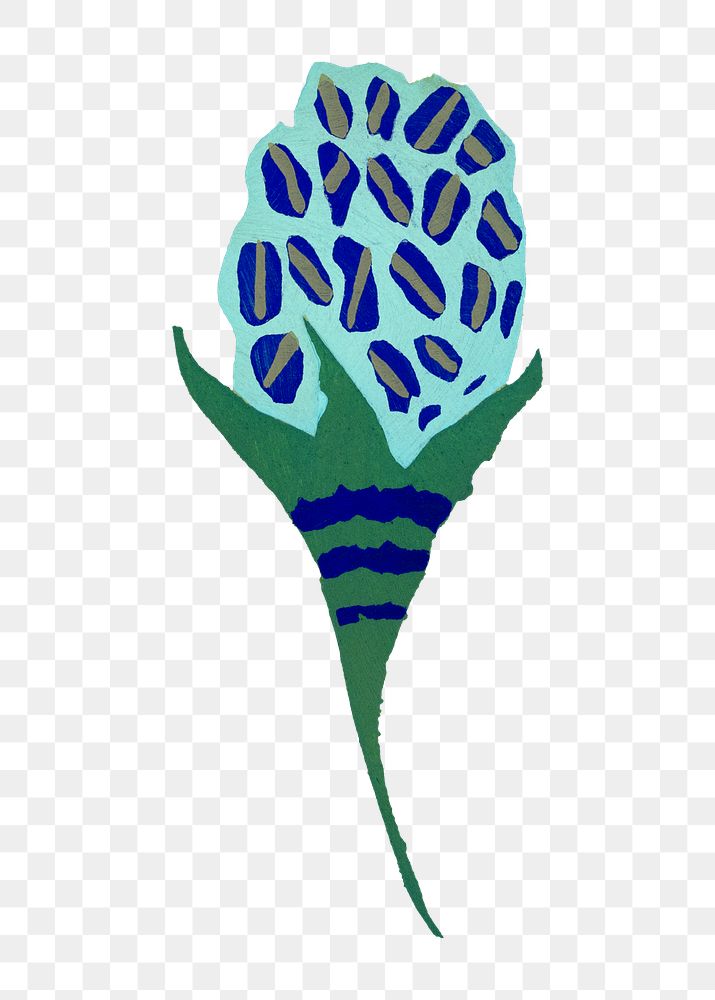 Blue flower png sticker, Art Nouveau floral collage clipart
