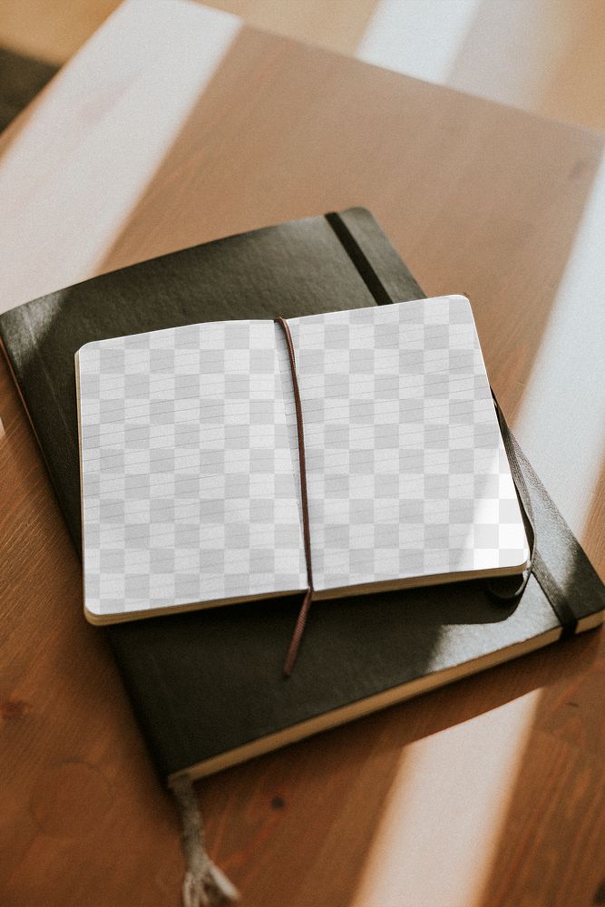 Blank notebook page on wooden desk design element