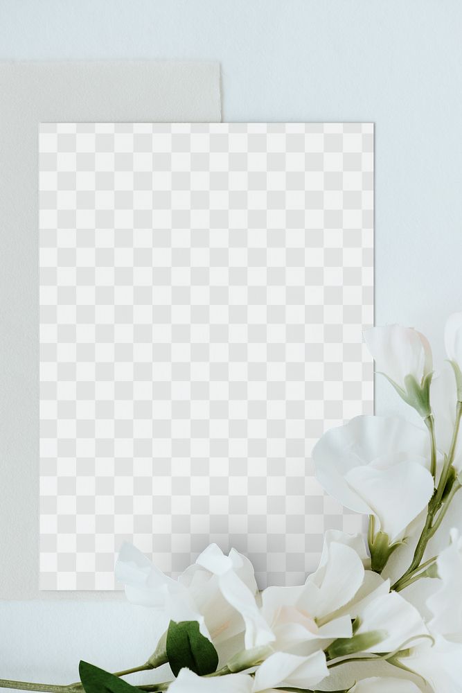 White sweet pea flower on a card mockup 