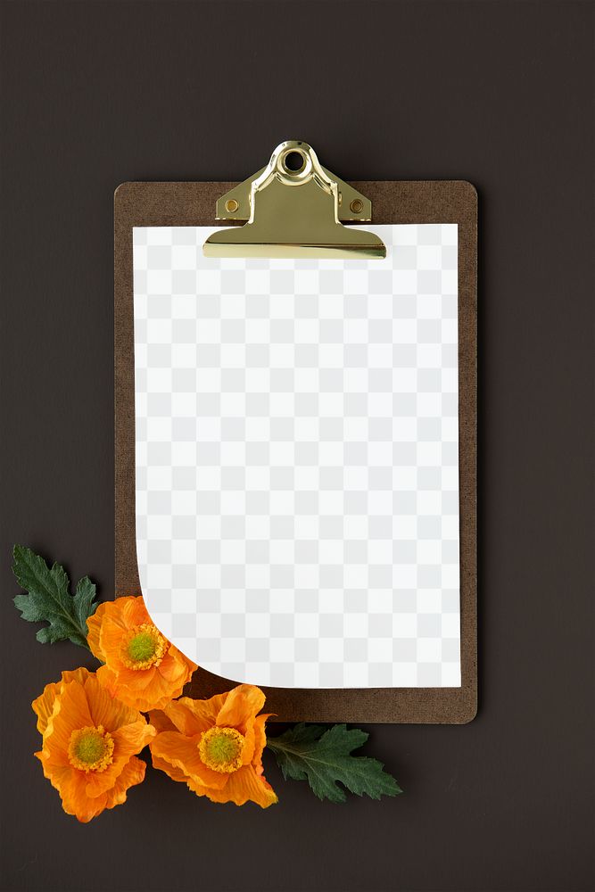 Blank white paper mockup on a brown clipboard
