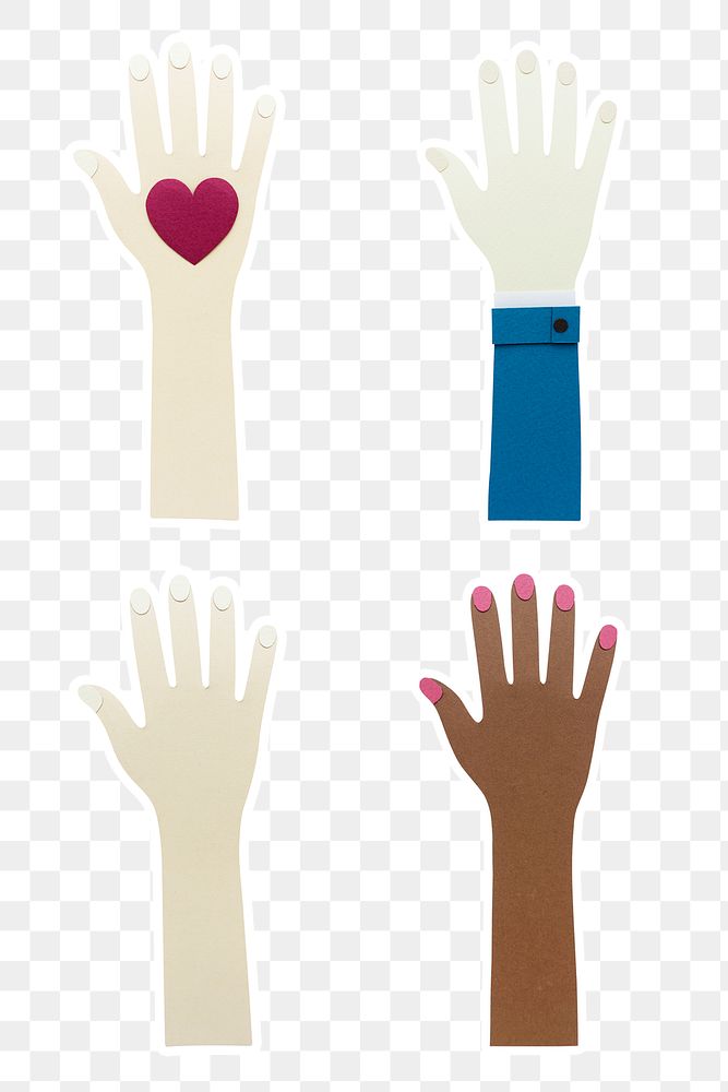Paper craft hands of diversity design sticker set