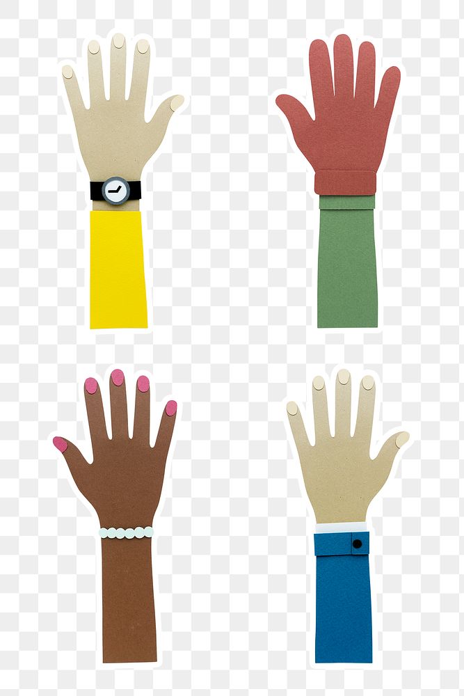 Paper craft hands of diversity design sticker set