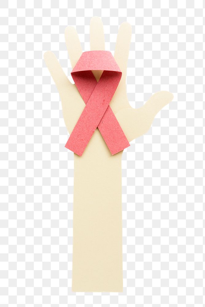 Hand holding a pink ribbon paper craft design element