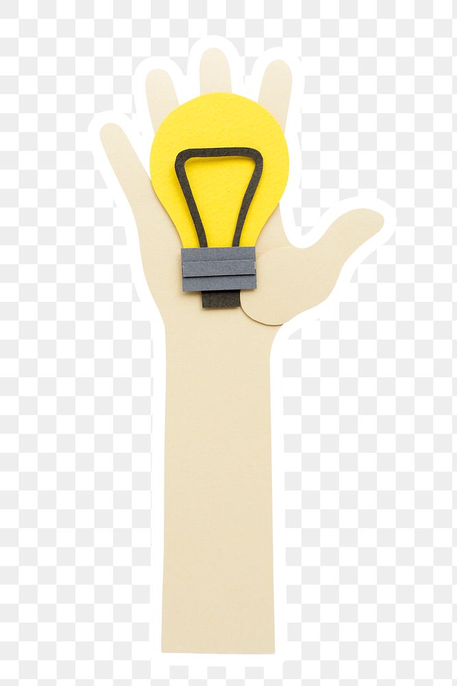 Hand holding a light bulb paper craft sticker