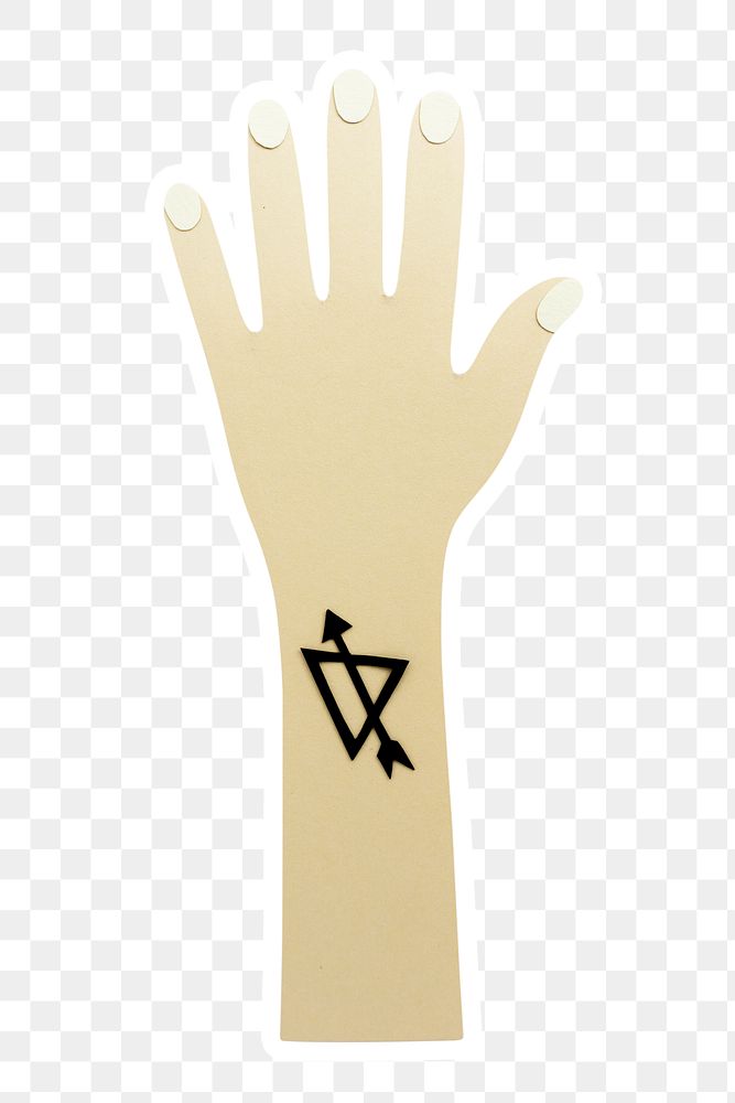 Hand and arm with a tattoo paper craft sticker 