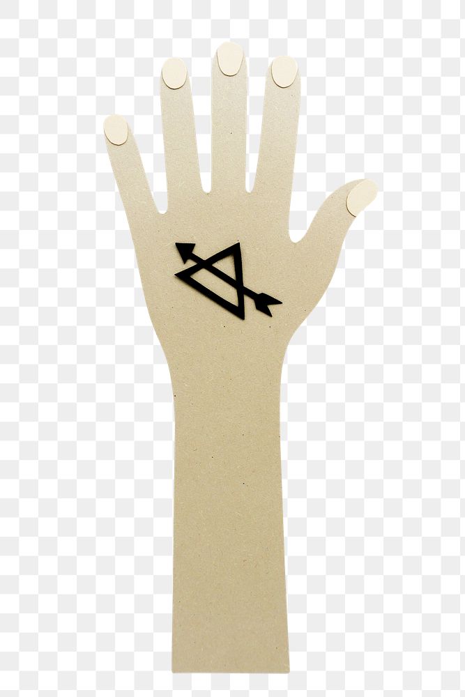 Hand and arm with a tattoo paper craft design element