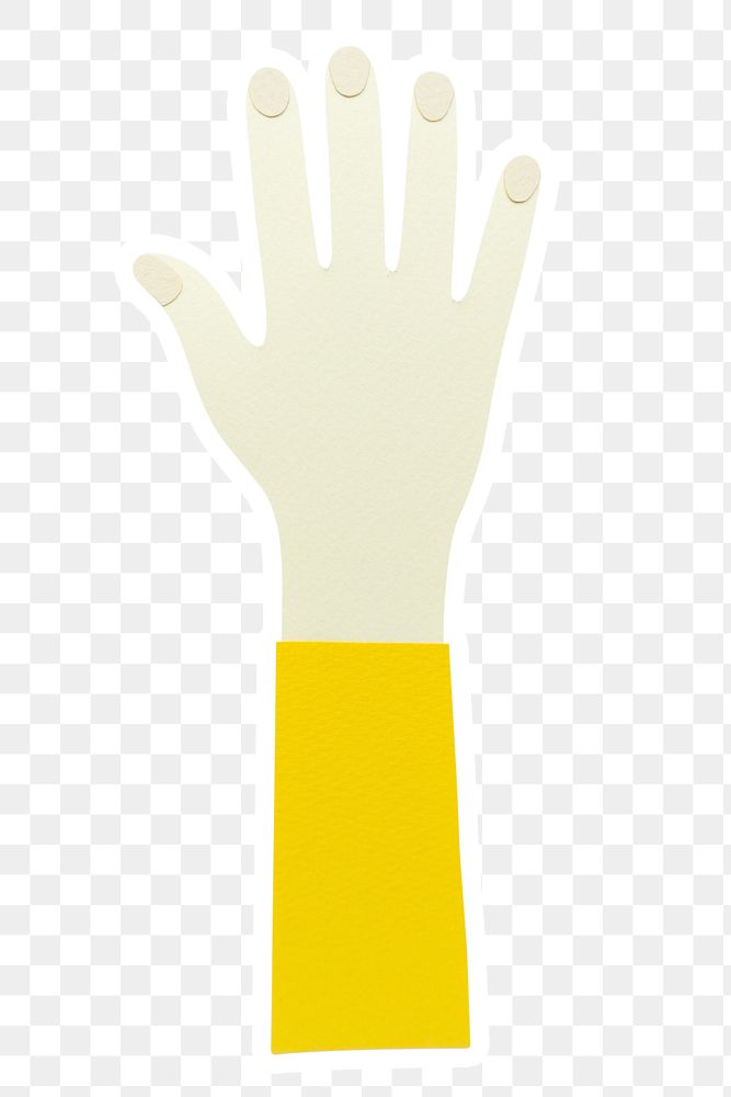 Hand with yellow sleeve paper craft sticker