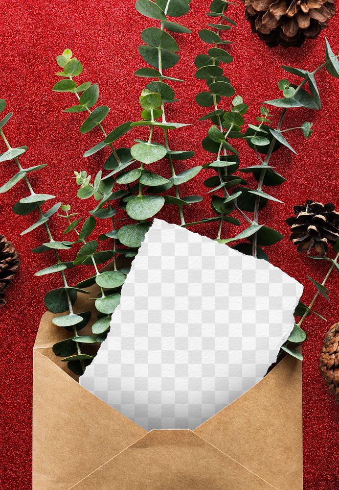 Card png mockup in envelope with leaves