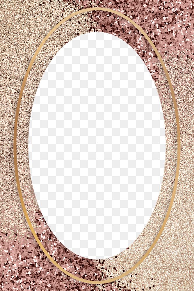 Gold shimmering oval frame on a beige background 