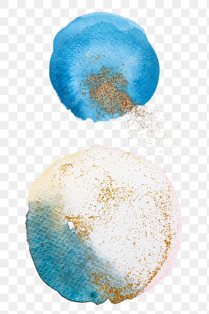 Round blue watercolor with gold glitter transparent png